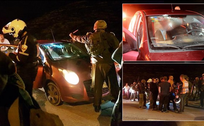 سيارة تعرضت لاستهداف مجموعة من المستوطنين في نابلس